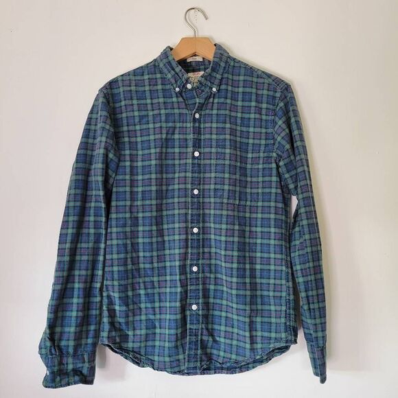 J.Crew Slim Fit Plaid Button Down Oxford Shirt Men’s Small Blue Green Red - Picture 1 of 7